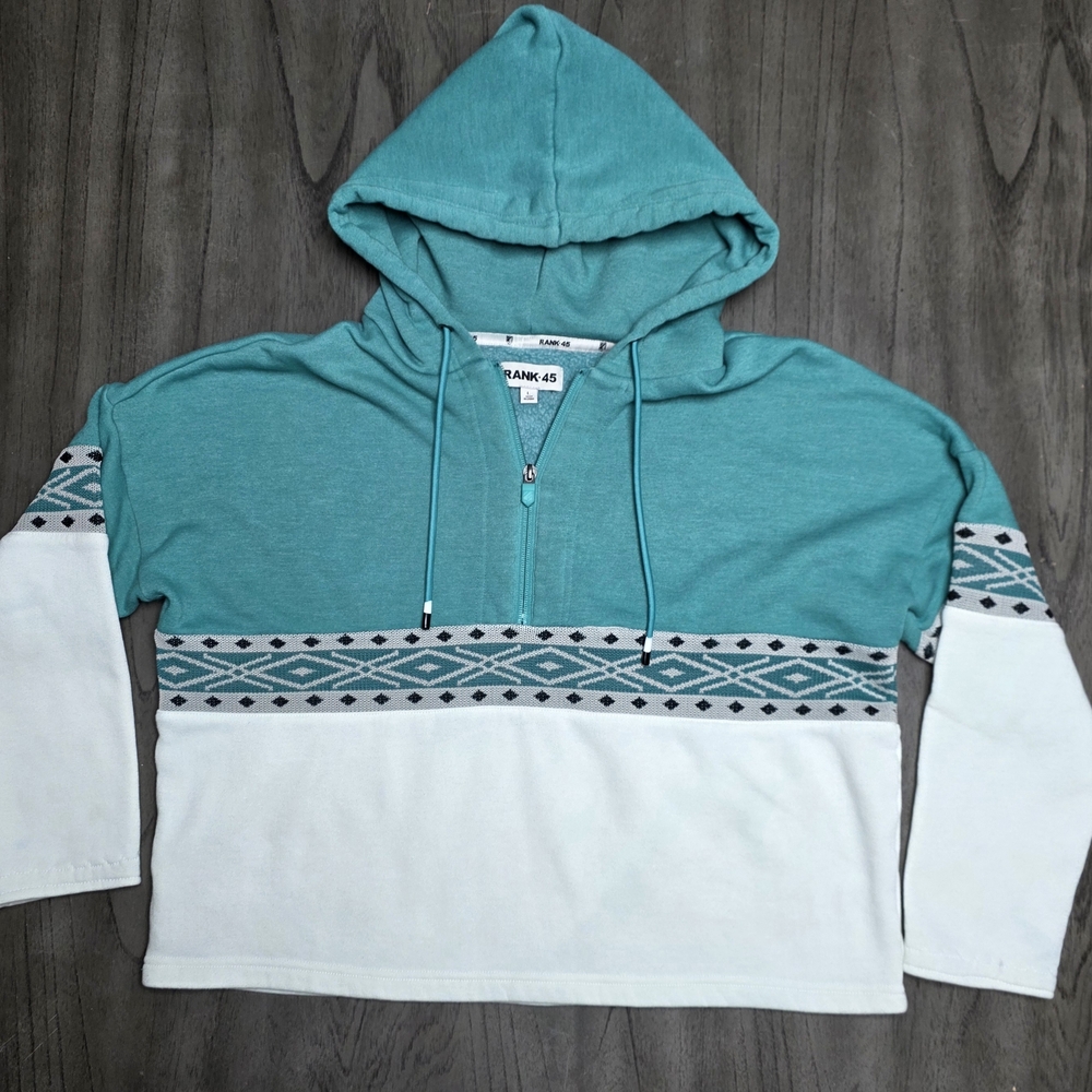 Womens Rank 45 Southwestern Aztec Print Partial Zip Hoodie